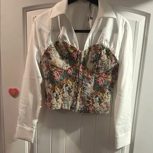 Commense Floral Bustier Blouse with White Collar - Picture 5 of 6